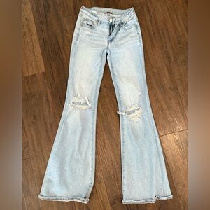 American Eagle Outfitters Light Blue Distressed Flared Jeans size 000R